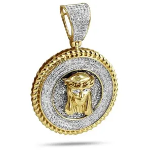 10KY 1.00CTW DIAMOND JESUS MEDALLION WITH ROPE