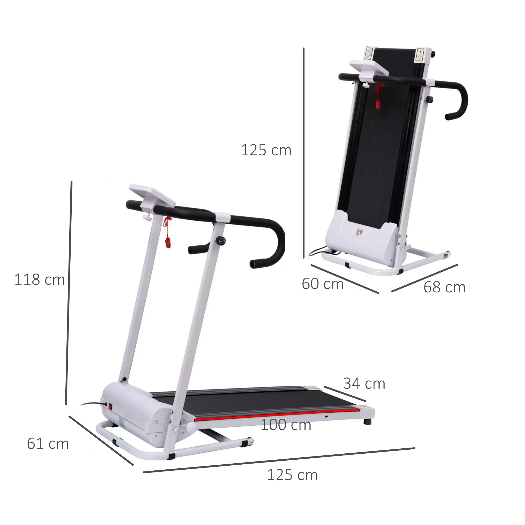 1.25HP Electric Motorised Treadmill Folding Running Machine Home Fitness Gym Exercise Indoor Use - 1 to 10 km/h