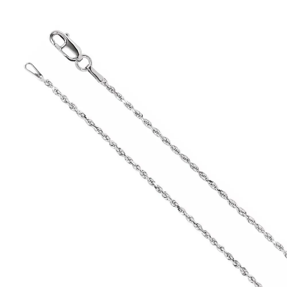 1.3mm 14K White Gold Diamond Cut Solid Rope Chain Necklace