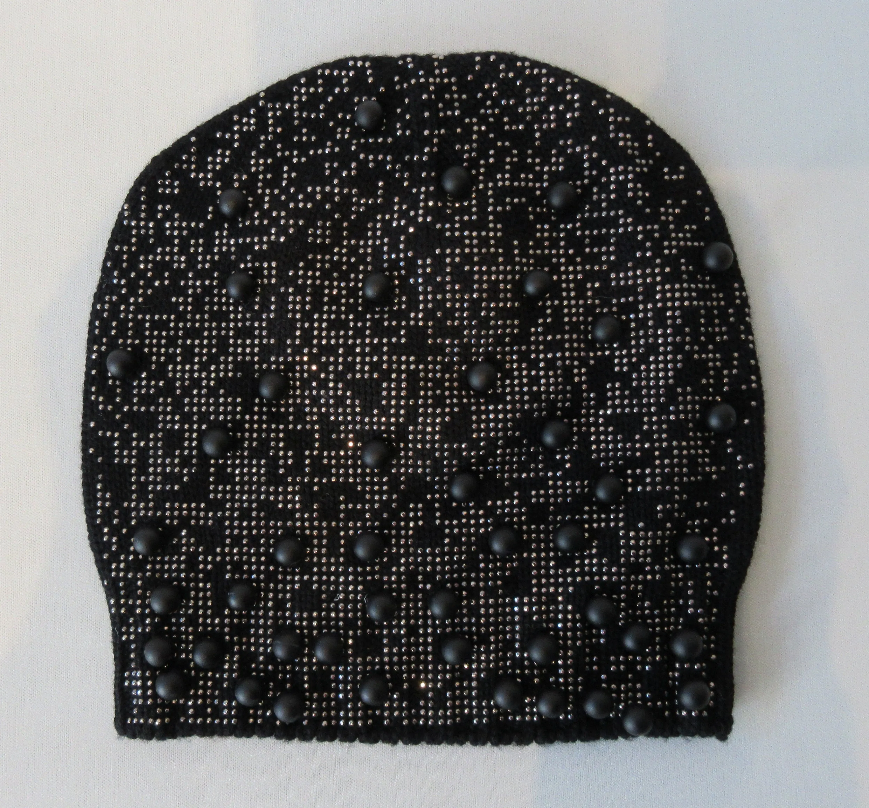 20H08 -Regina Black Big Bead Hat with Silver Sparkles