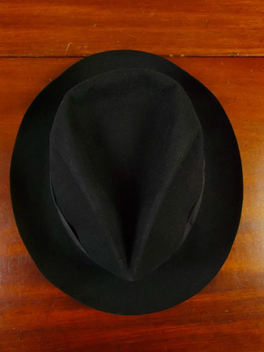 24/0420a vintage lock & co black fur felt trilby hat 7 & 1/8 - 58 cms