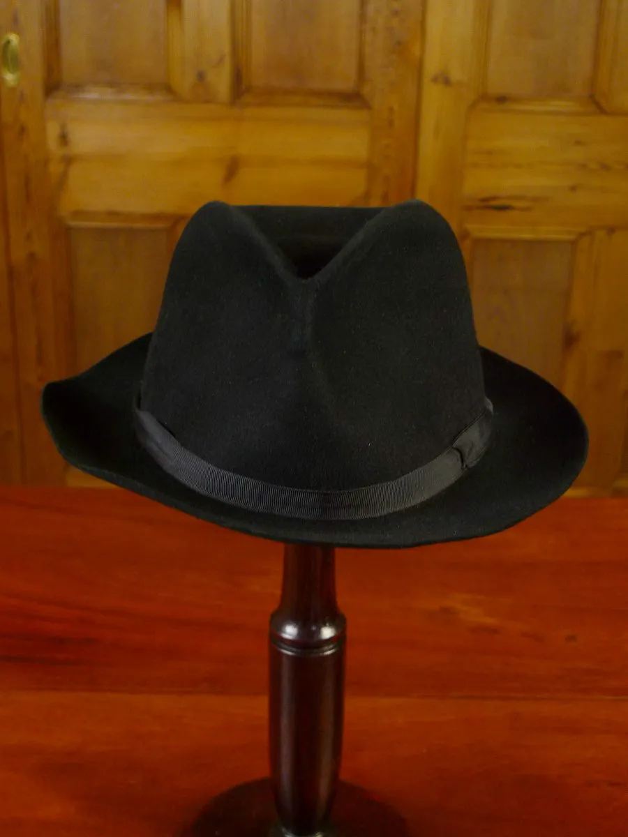 24/0420a vintage lock & co black fur felt trilby hat 7 & 1/8 - 58 cms