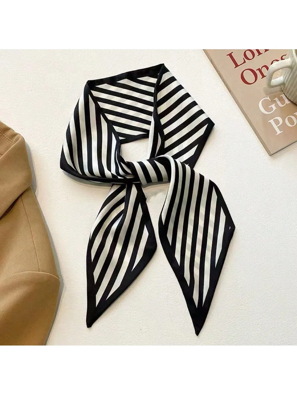 4pcs Classic Black Multi-Purpose Long Skinny Scarf For Tying Bags, Hair Decoration, Neck Scarf, Etc.