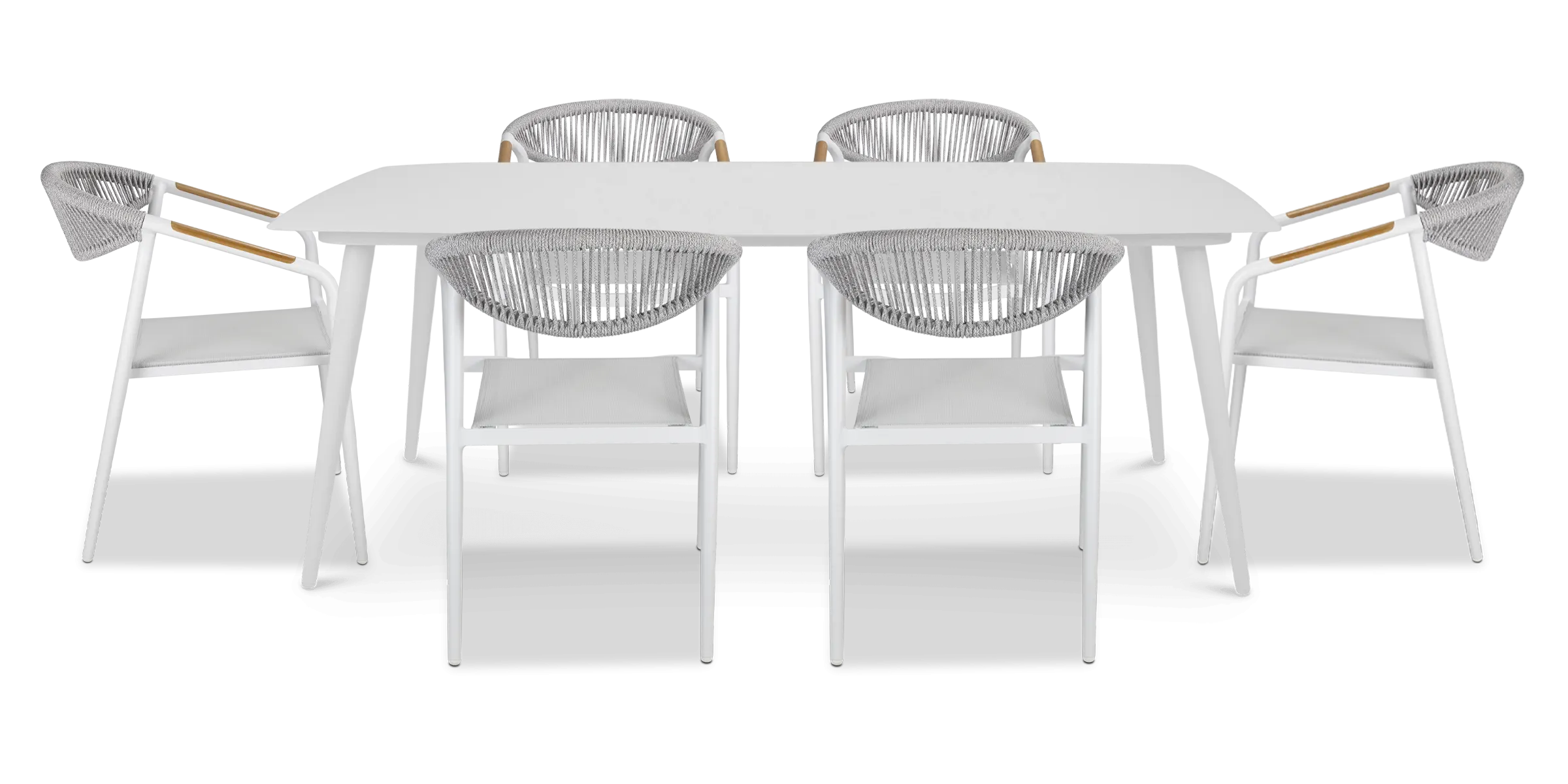 Amalfi Rectangle 7 Piece Outdoor Setting in Arctic White with Rope Chairs