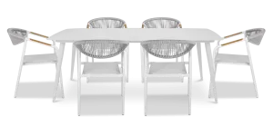 Amalfi Rectangle 7 Piece Outdoor Setting in Arctic White with Rope Chairs