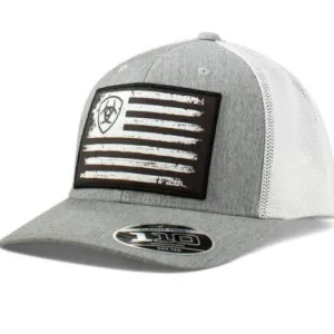 Ariat American Flag Flexfit Logo Ball Cap in Grey/White