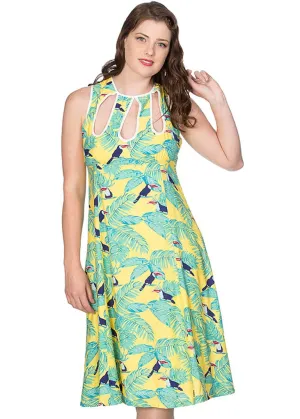 Banned Toucan All Over 50's Swing Dress Yellow