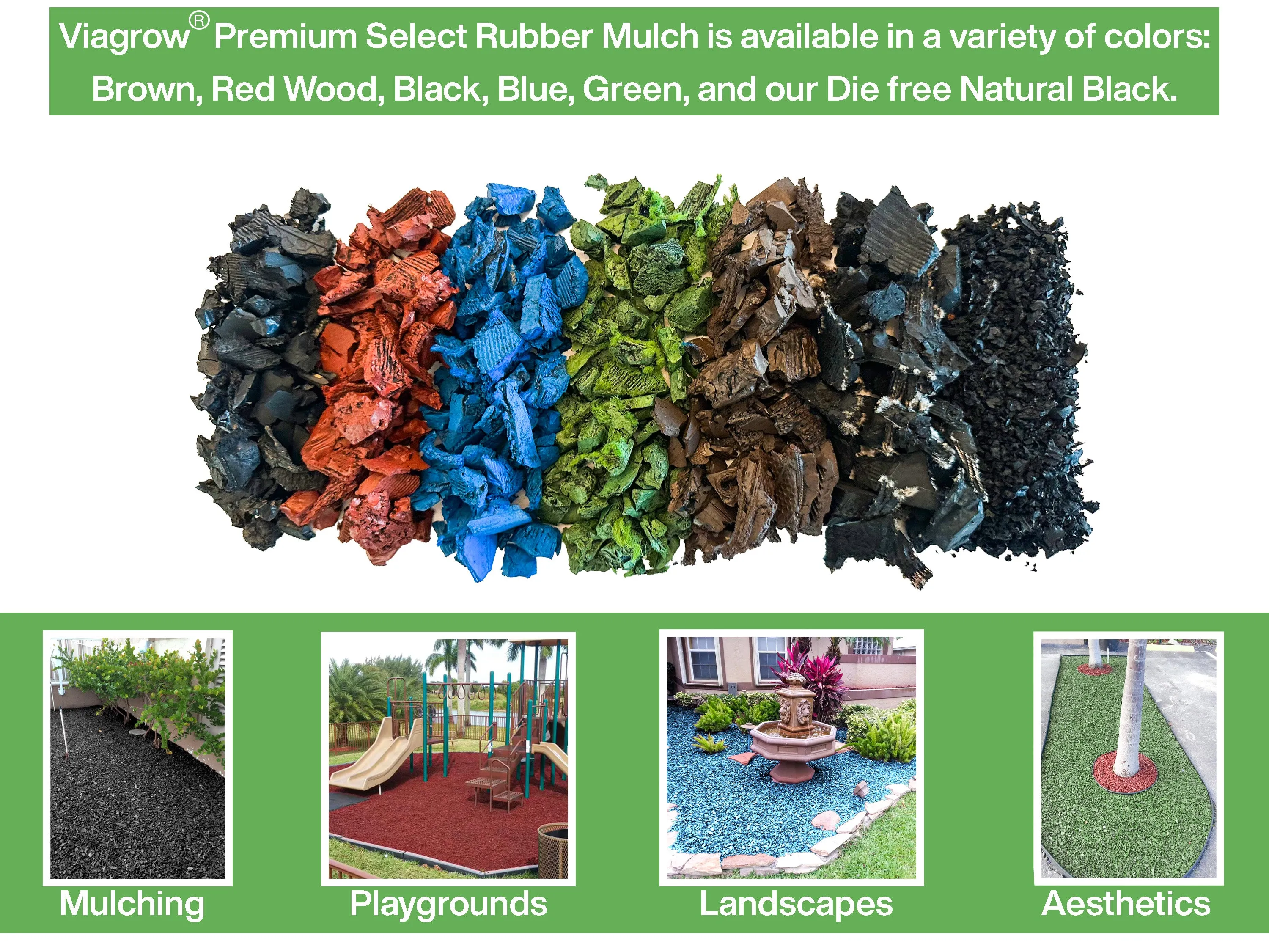 Black, No Dye, Rubber Playground & Landscape Mulch by Viagrow, 1.5 CF Bag ( 11.2 Gallons / 42.3 Liters) (EA)