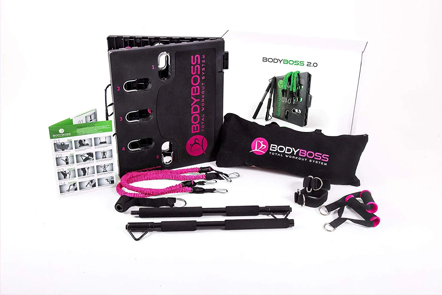 BodyBoss Home Gym 2.0 - Full Portable Gym Home Workout Package   1 Set of Resistance Bands - Collapsible Resistance Bar, Handles - Full Body Workouts