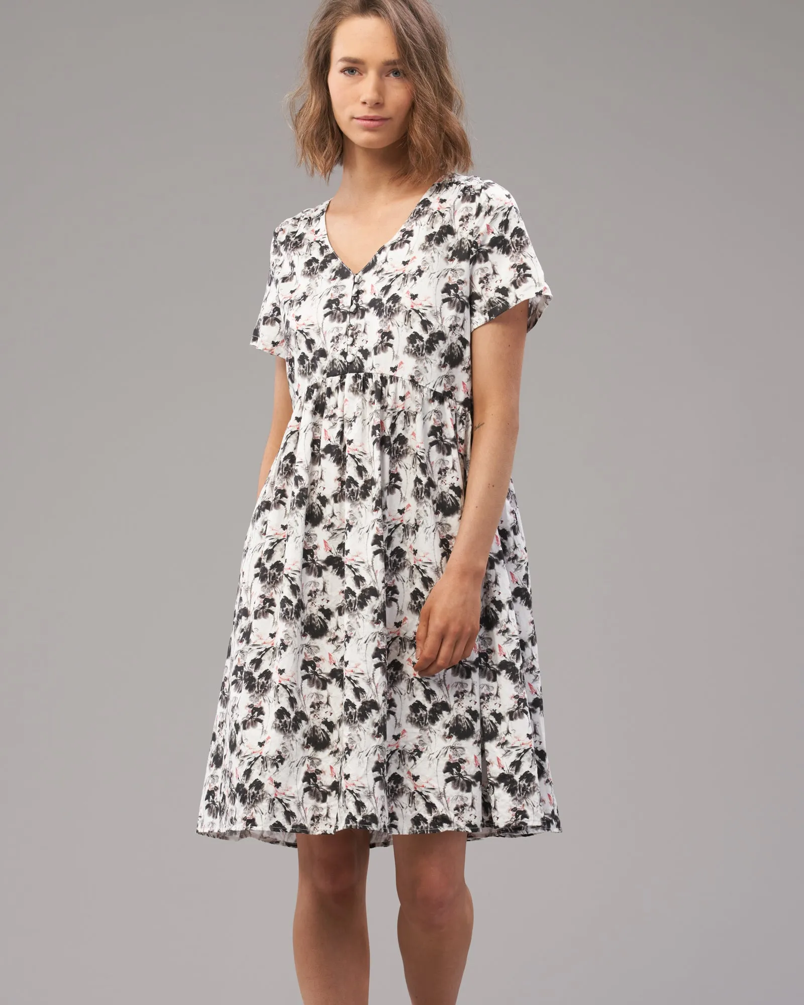 COTTON VEE BUTTON DRESS