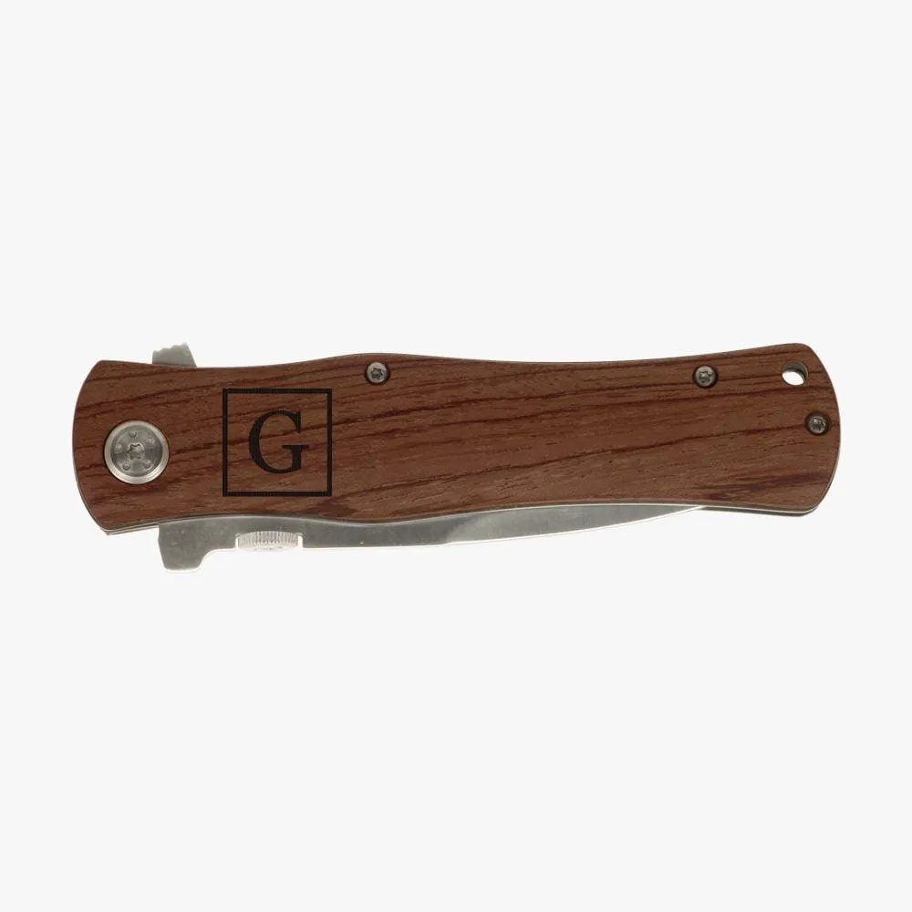 Custom Initial Wood Handle Knife