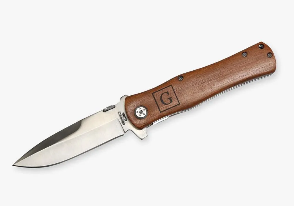 Custom Initial Wood Handle Knife