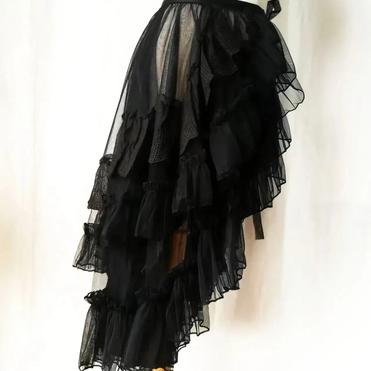 Getadme Double Layered Lolita Waist Curtain Sheer Cover Up Skirt