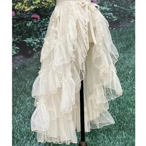 Getadme Double Layered Lolita Waist Curtain Sheer Cover Up Skirt