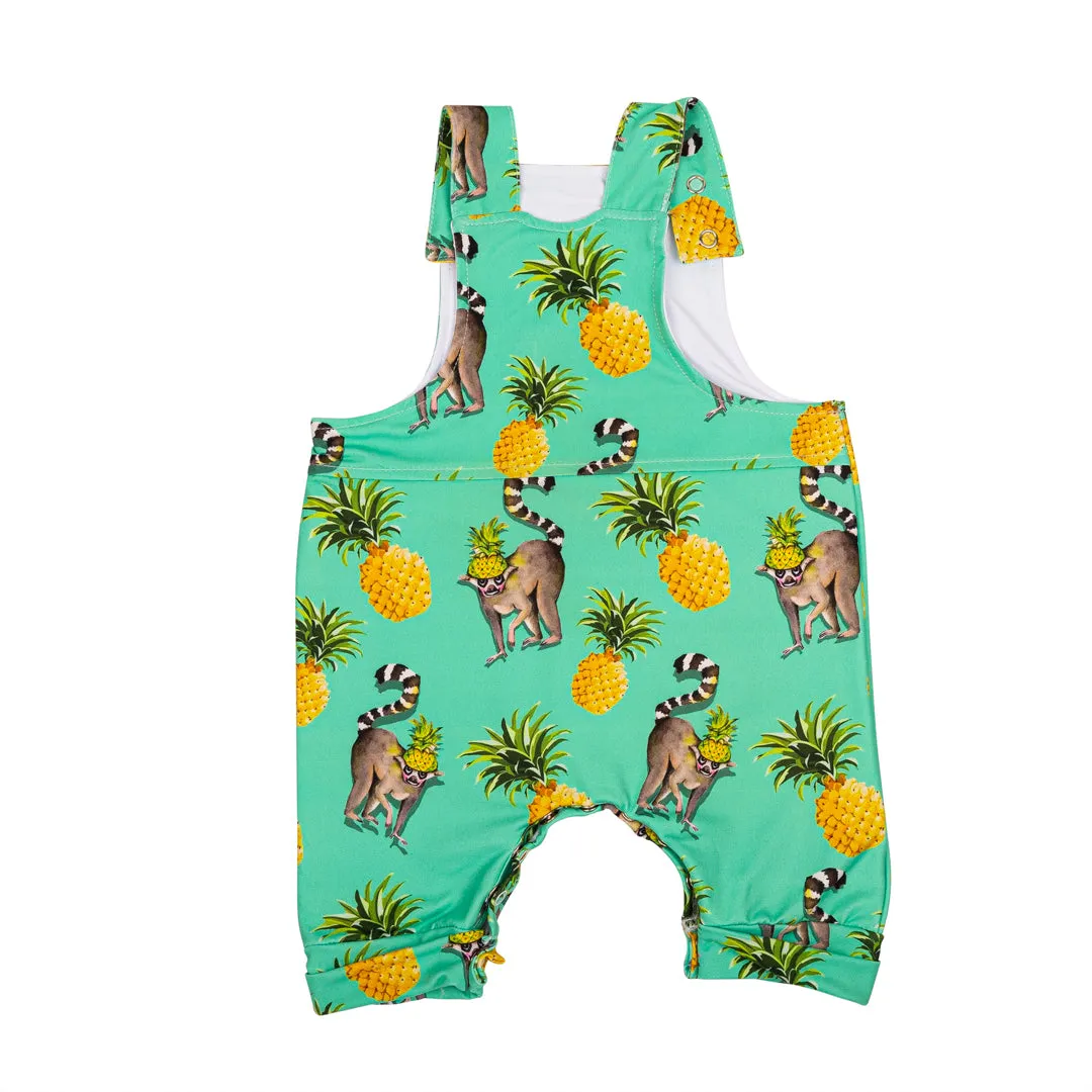 Green Pineapple Lemurs Short Leg Overalls