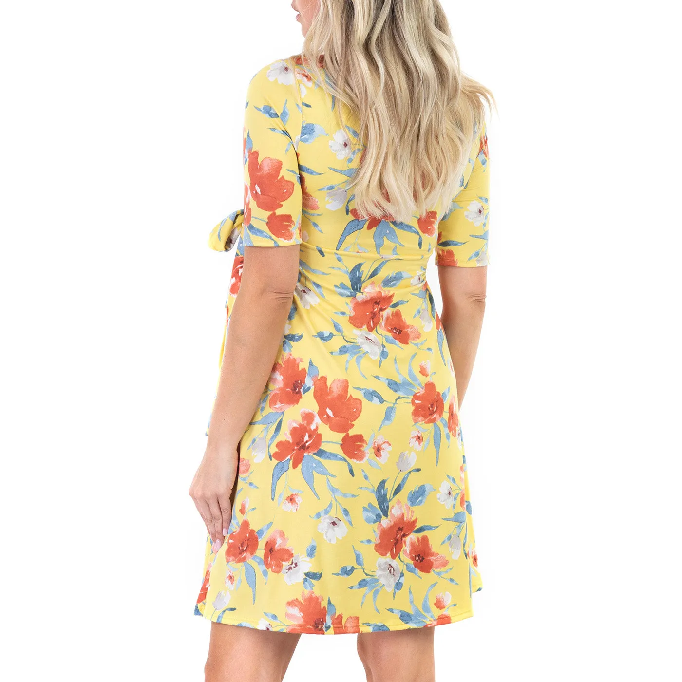 Maternity and Nursing Knee Length Floral Dress with Tie Belt