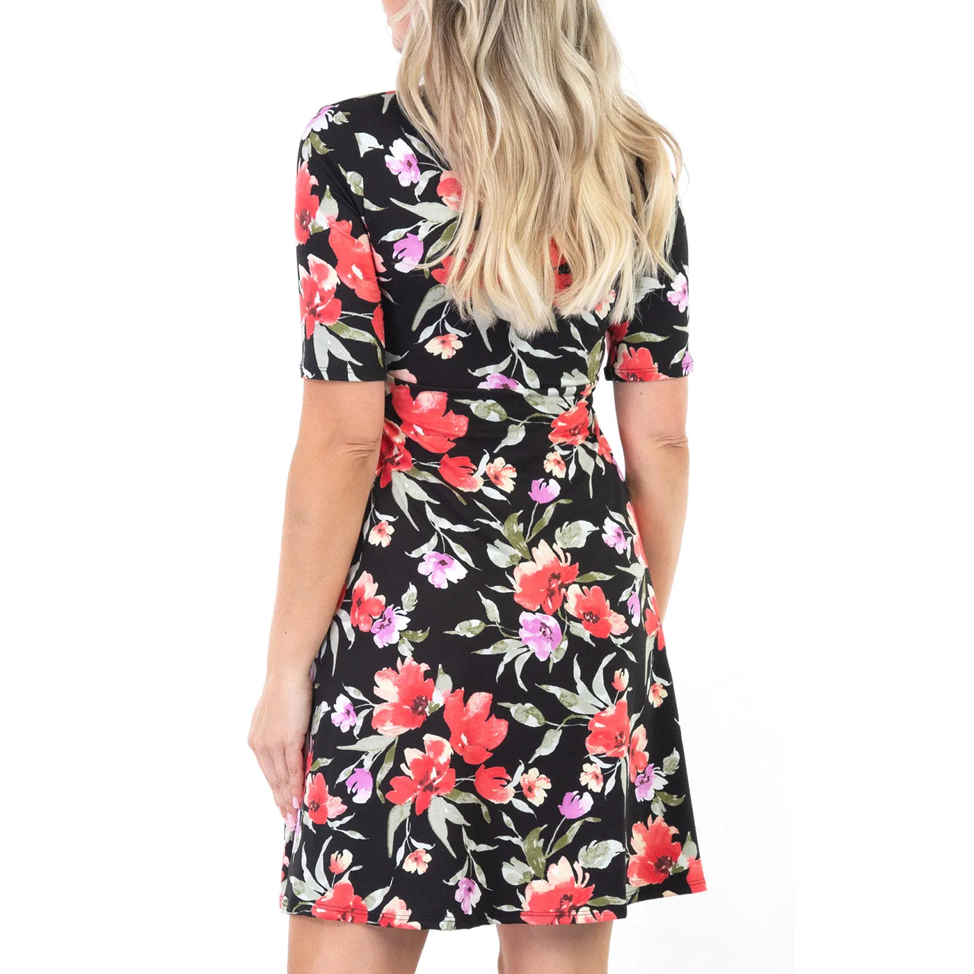 Maternity and Nursing Knee Length Floral Dress with Tie Belt