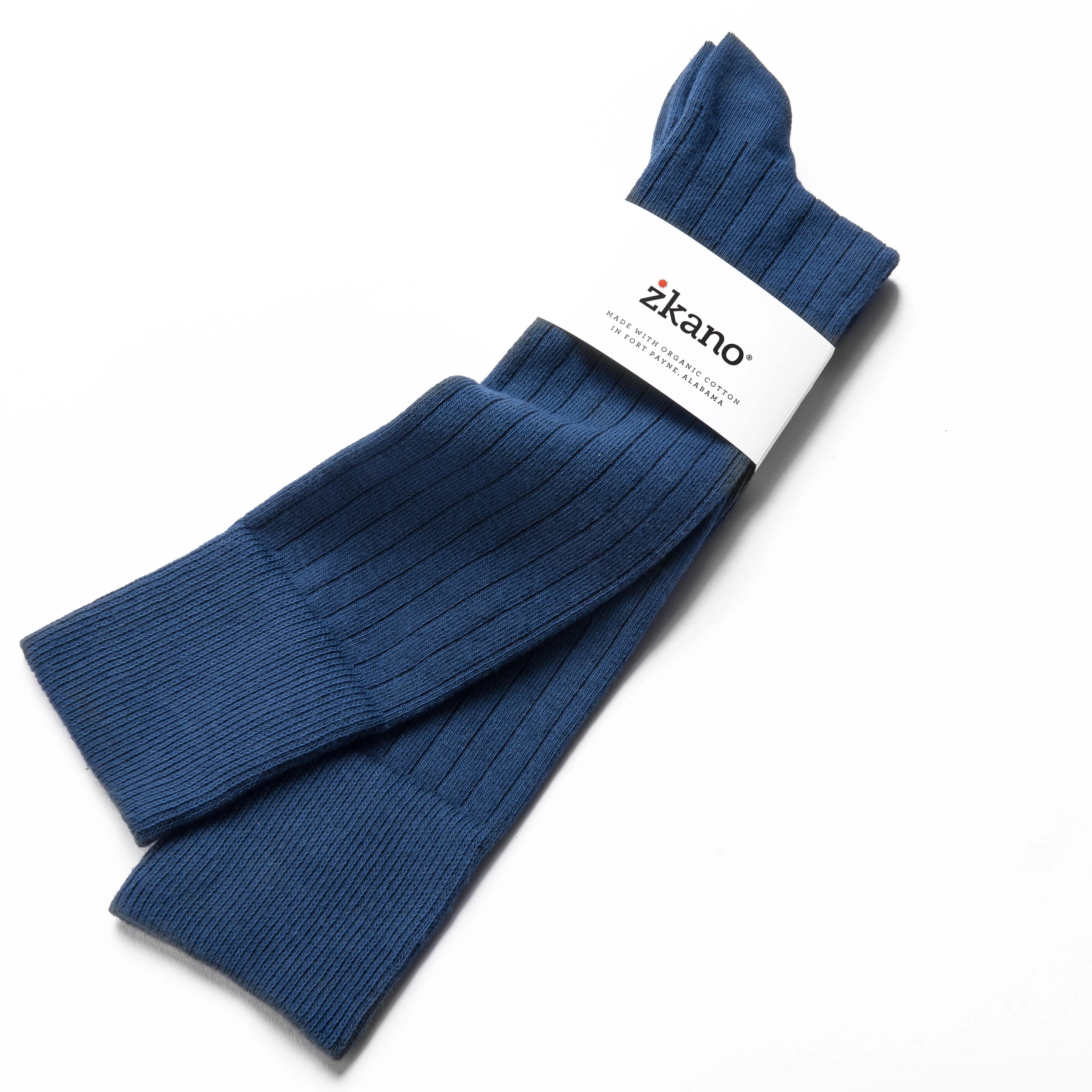 Oliver - Ribbed Organic Cotton Over Calf Socks - Navy