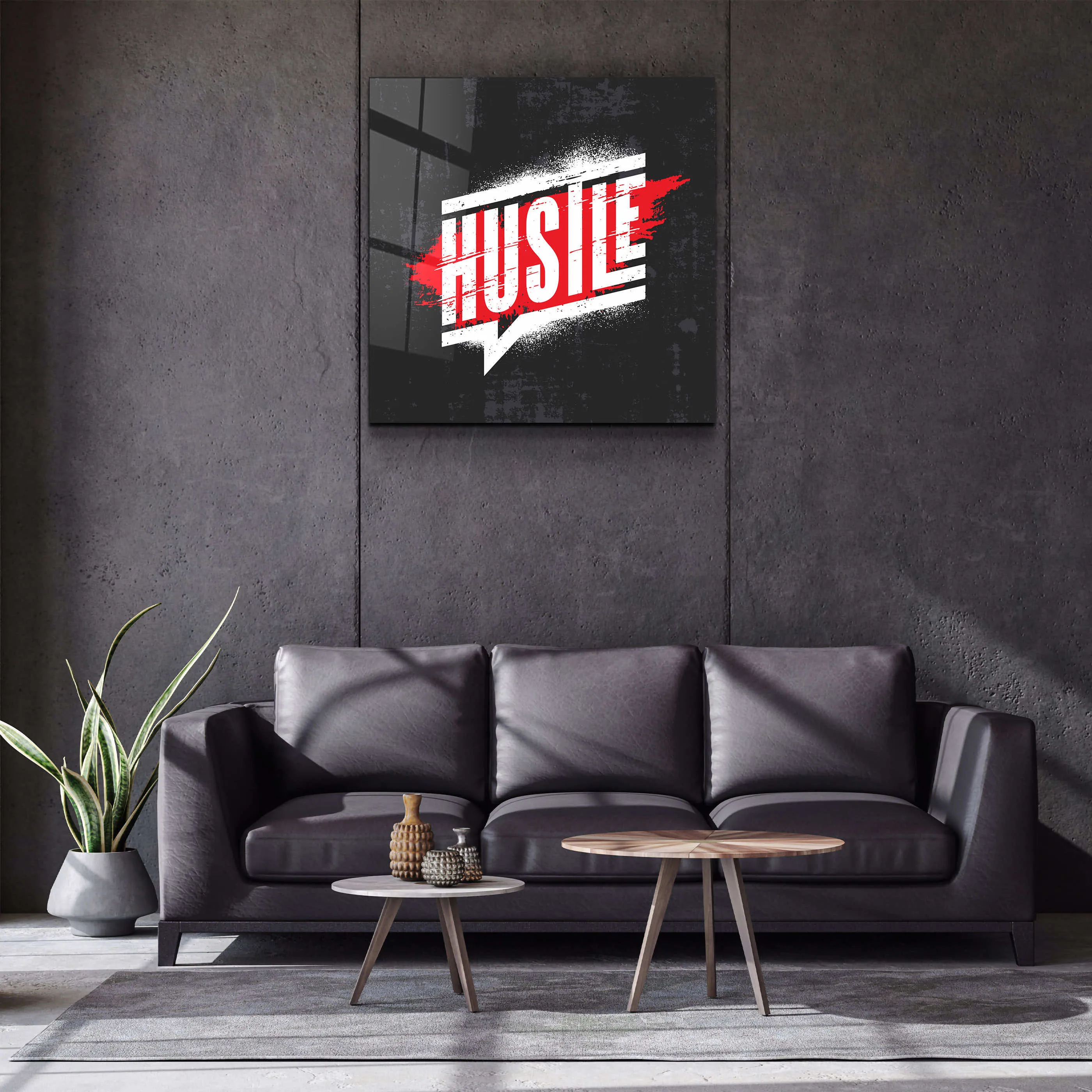 ."Hustle". Motivational Glass Wall Art