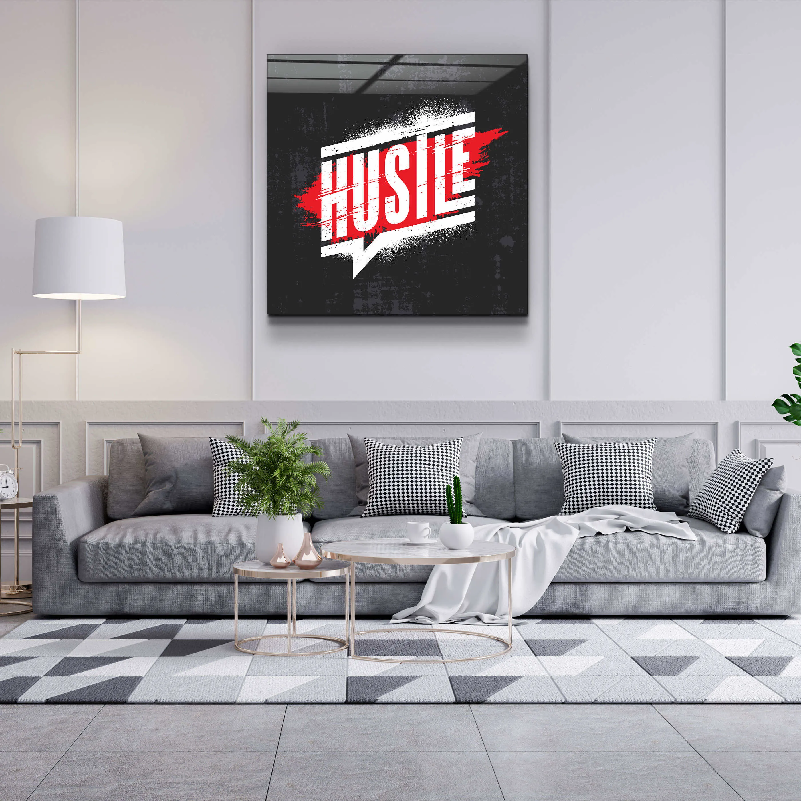 ."Hustle". Motivational Glass Wall Art