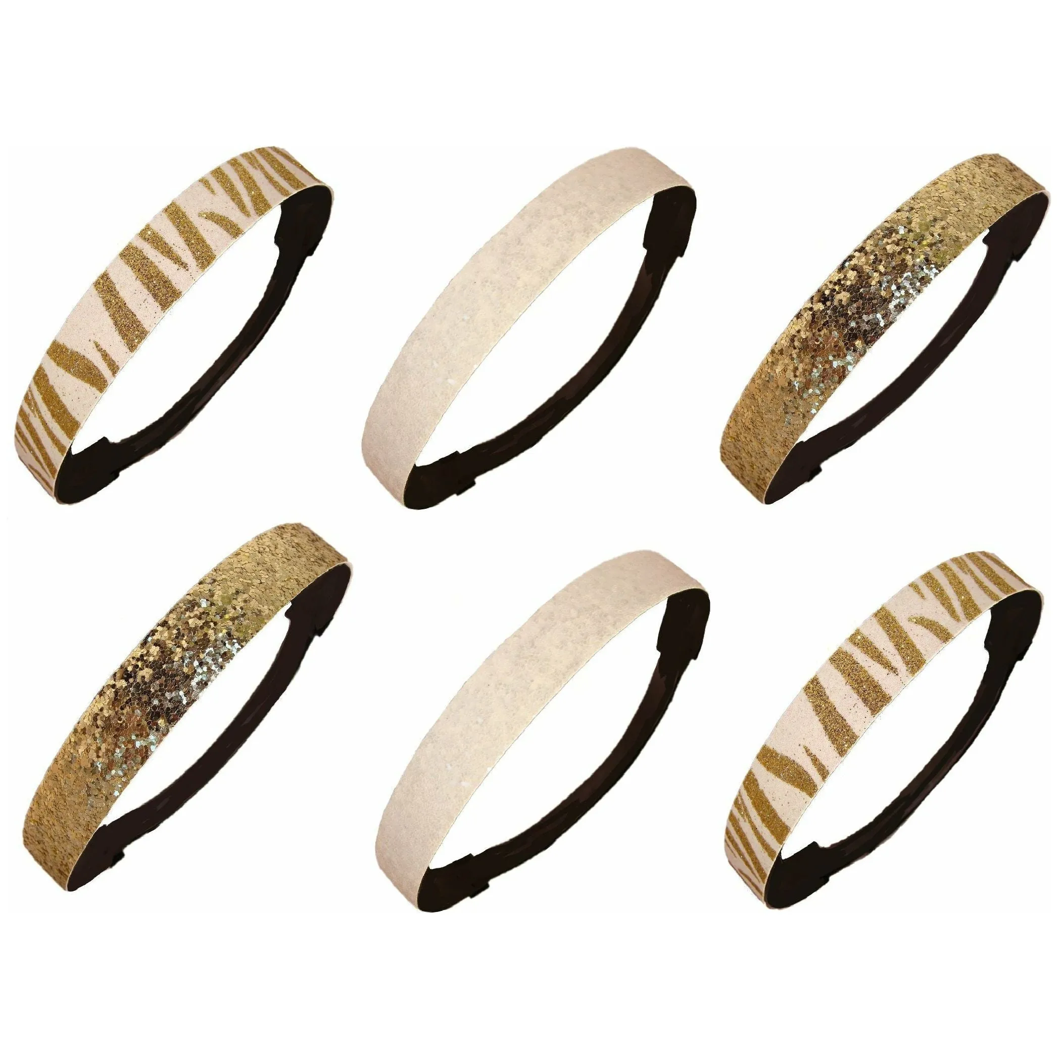 White Gold Zebra Glitter Headbands - 6 Pack